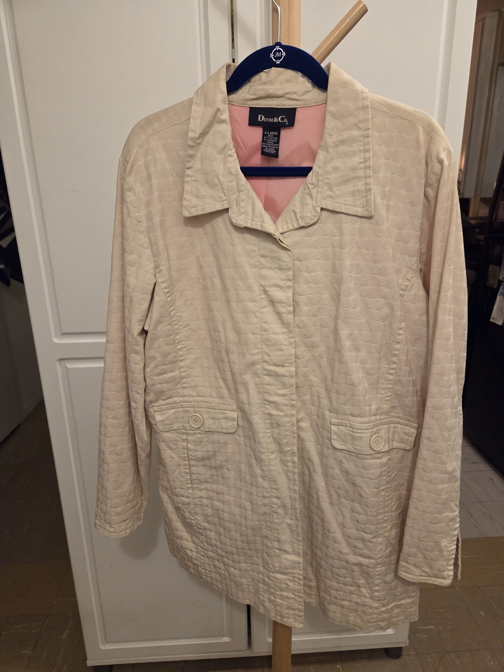 Denim&Co Cream Quilted Trench Coat with Pink Lining